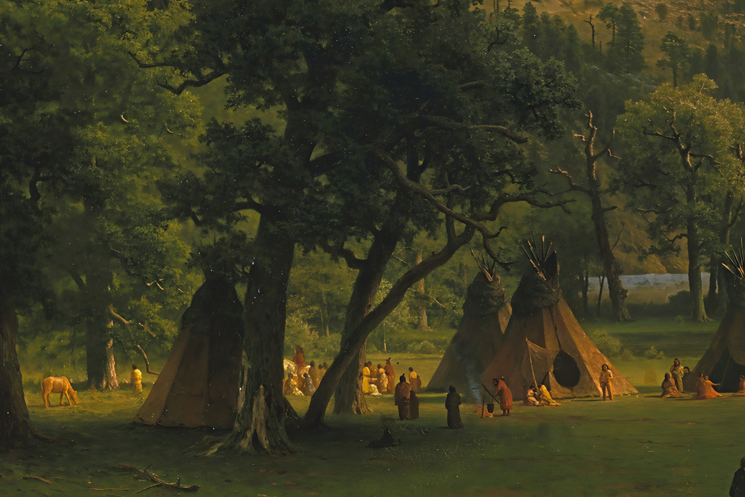 Detail of Shoshone hunters and their horses.